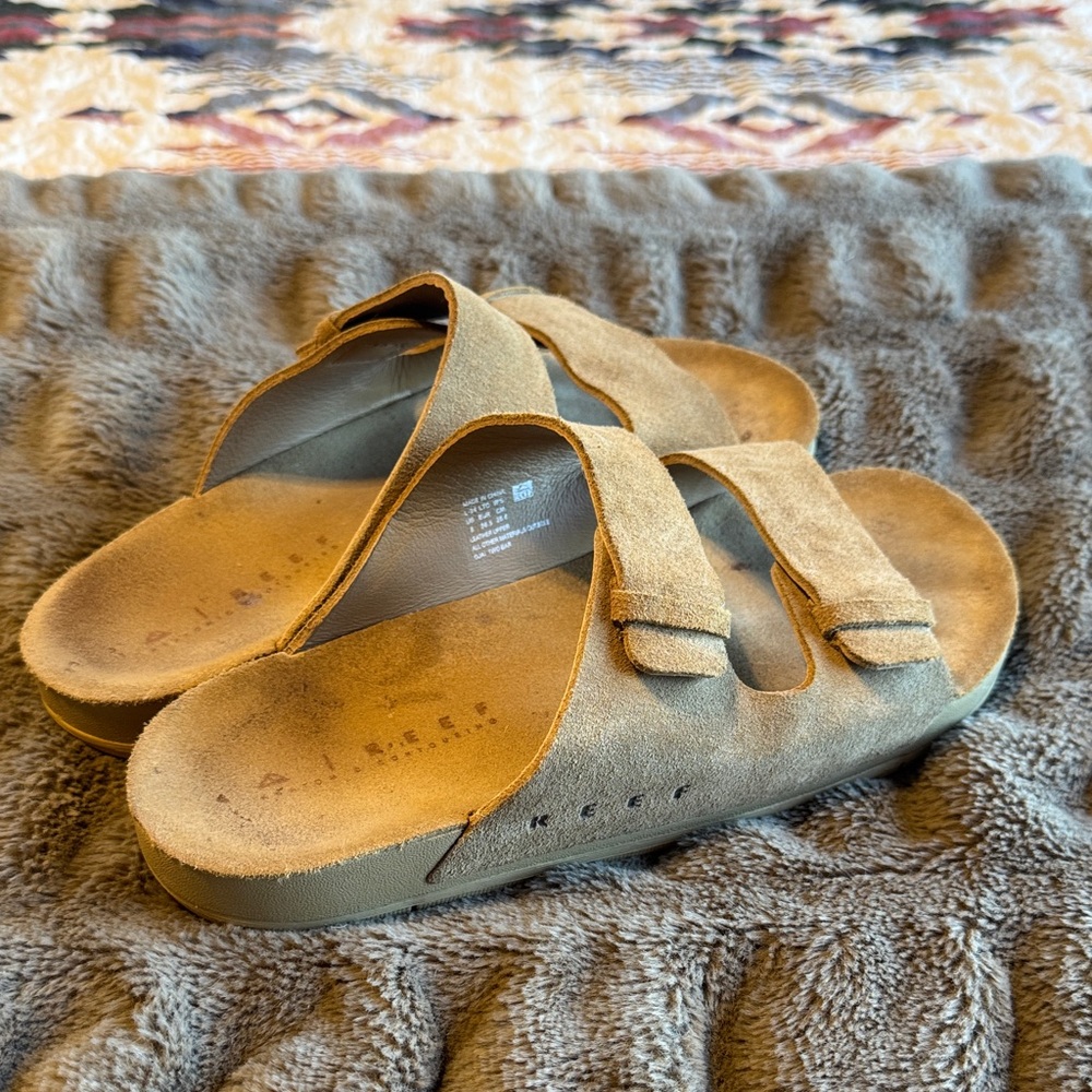 Reef Tan Suede Slide Sandals